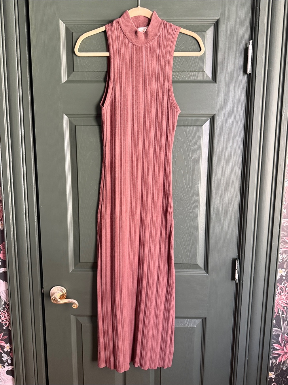 Wayf Sleeveless Ribbed Midi Dress in Dusty Rose